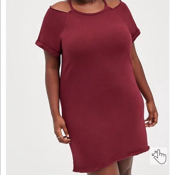 Torrid Cold Shoulder Burgundy Dress Cozy Fleece Wine - Picture 1 of 10